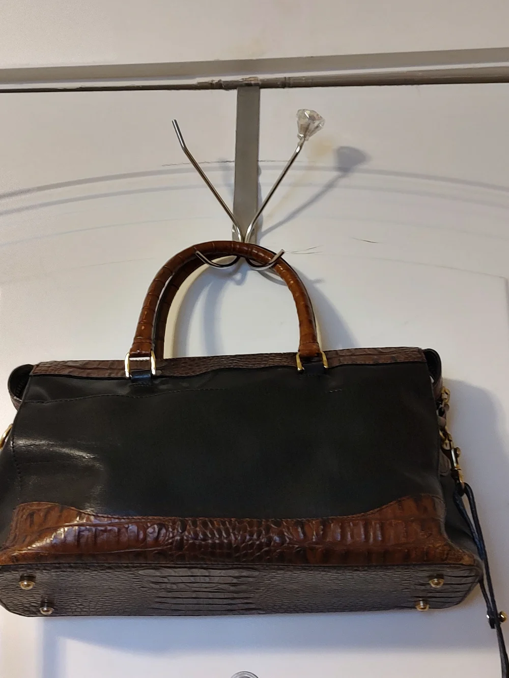 Vintage Brown and Black Leather Satchel Handbag - Unbranded - Picture 3 of 12
